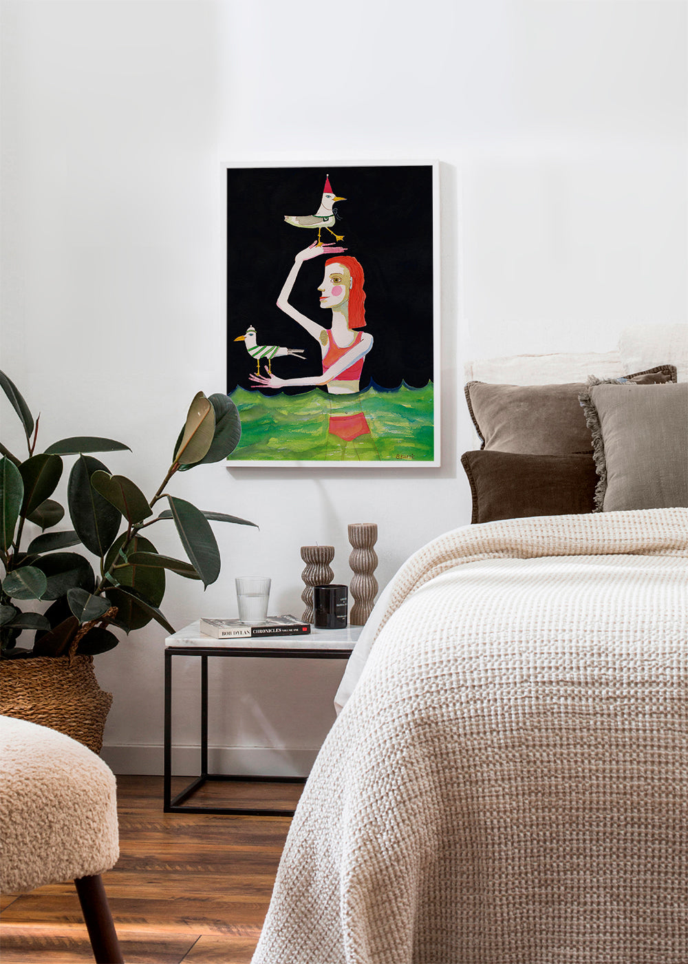 Swimming Lady with birds - Sharyn Bursic