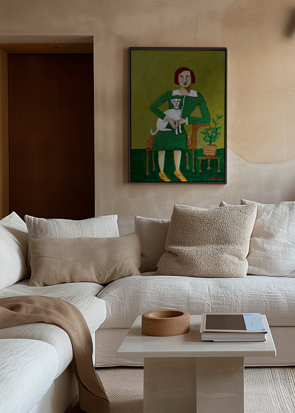 Vintage Lady with her white dog - Sharyn Bursic