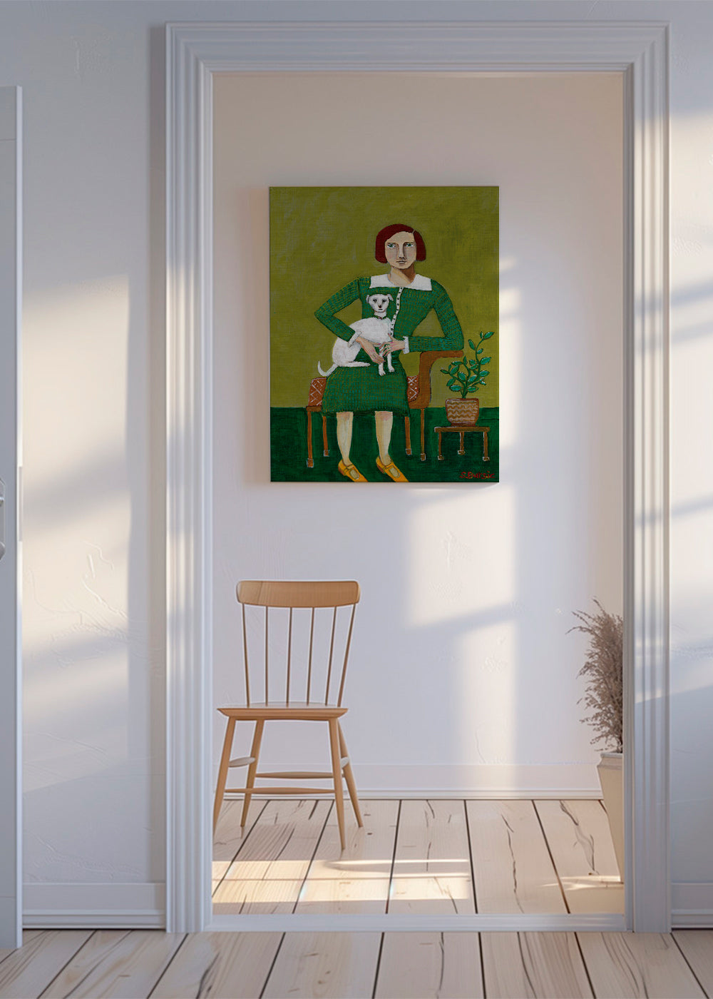 Vintage Lady with her white dog - Sharyn Bursic