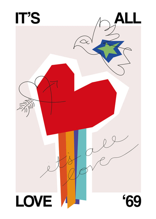 It's All Love '69 Heart Greige - Unframed art print