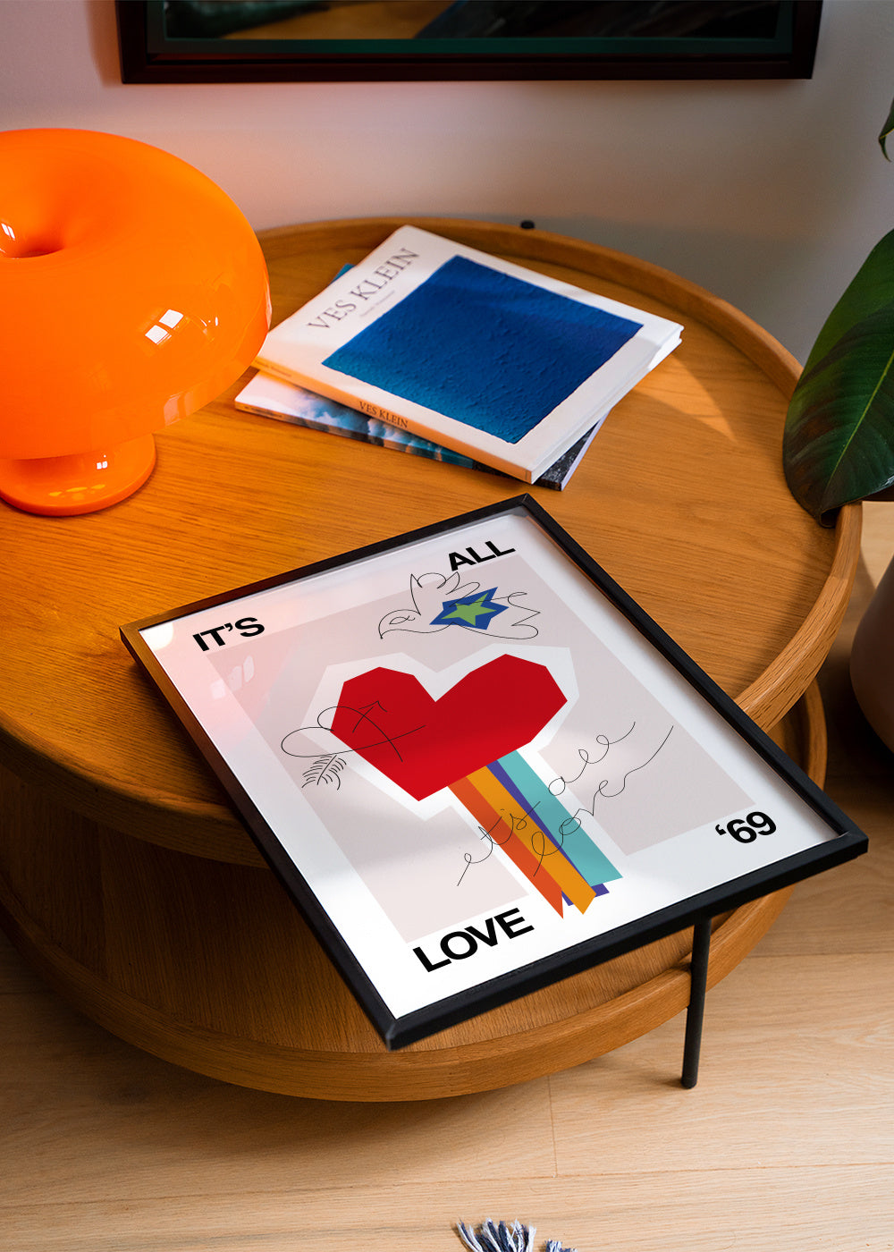 It's All Love '69 Heart Greige - Framed poster in an interior