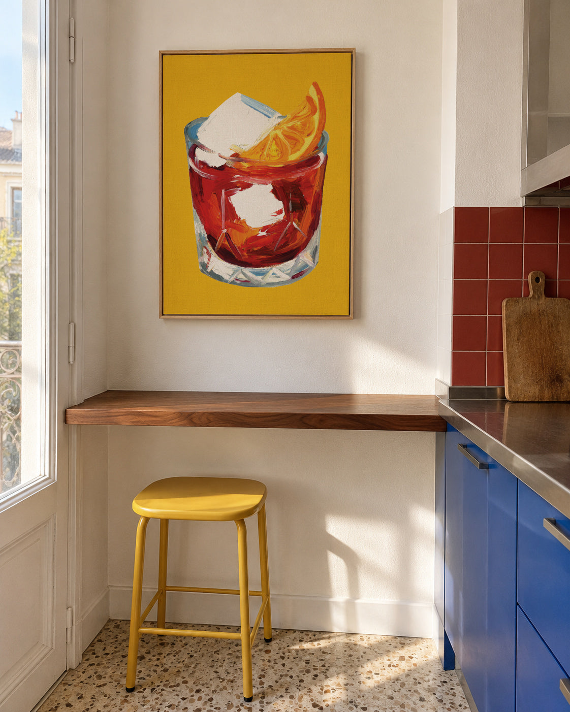 Negroni On Sunshine - Framed canvas in an interior
