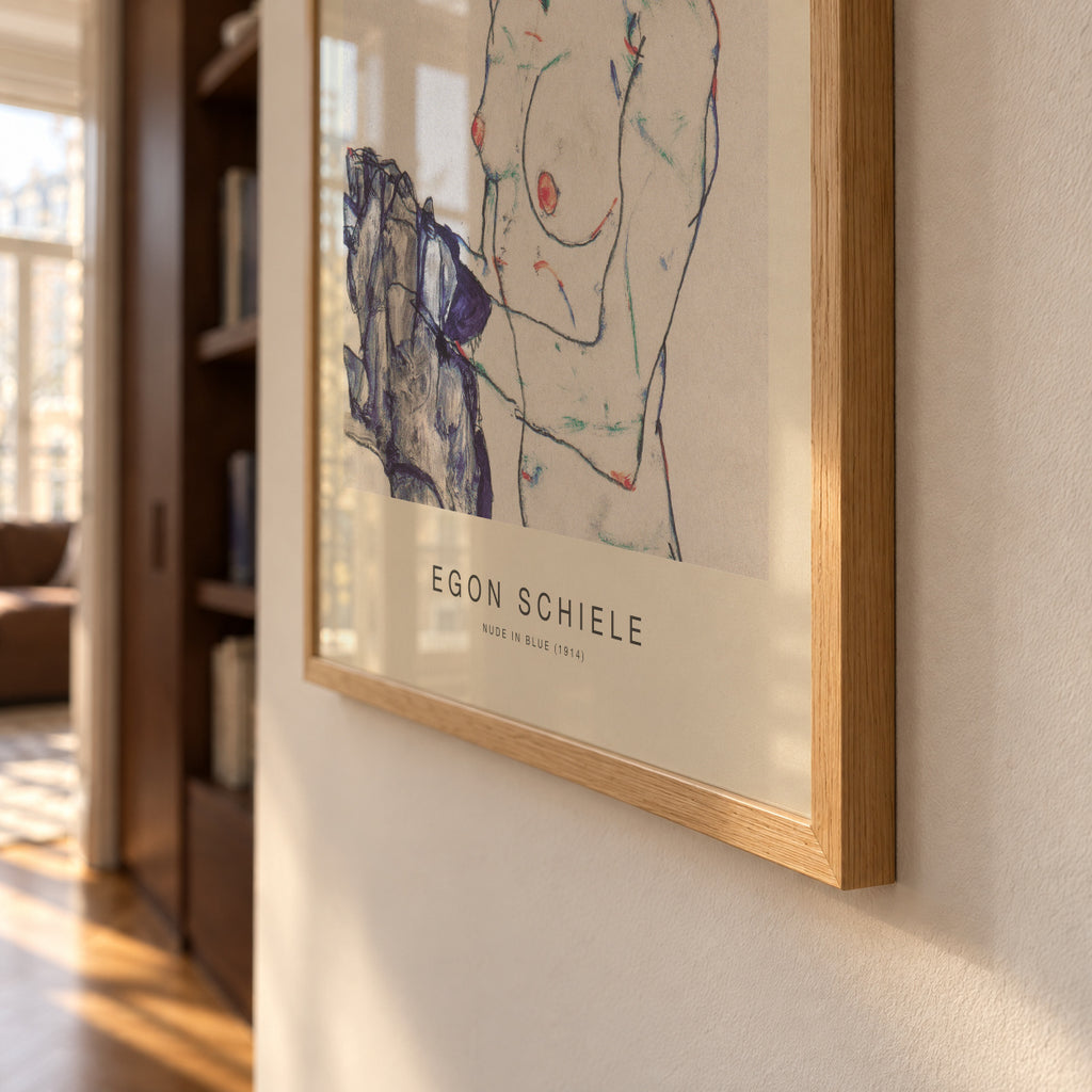 Nude in Blue (1914) - Egon Schiele - Framed poster detail