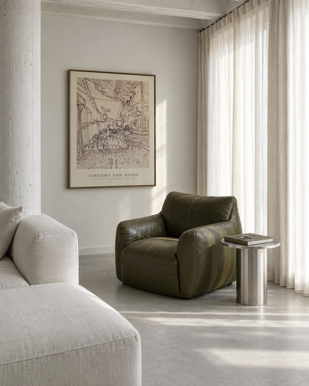 Study Sketch for Cafe? Terrace at Night (Special Edition) - Vincent van Gogh - Framed canvas in an interior