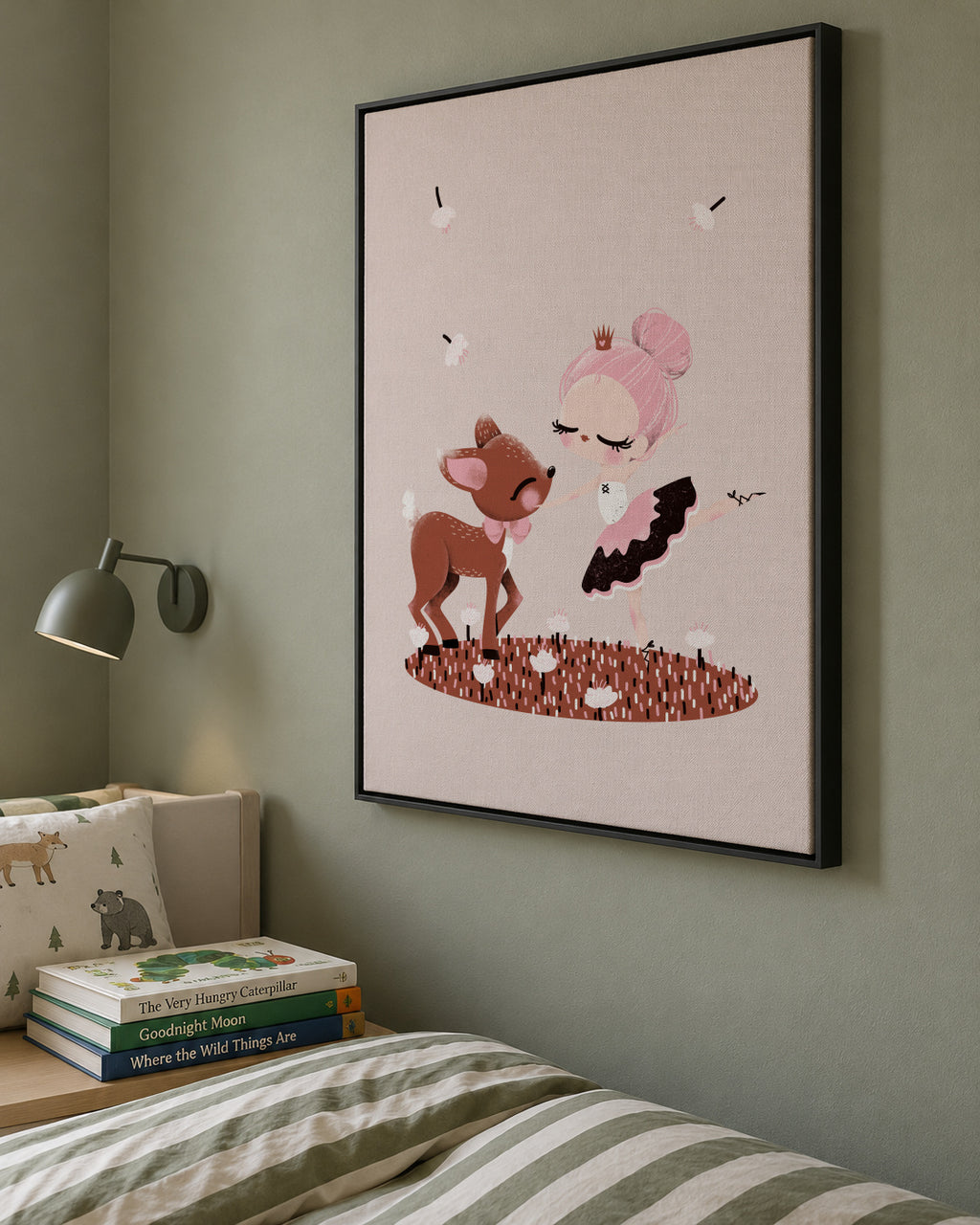The Fawn and the Ballerina - Framed canvas in an interior