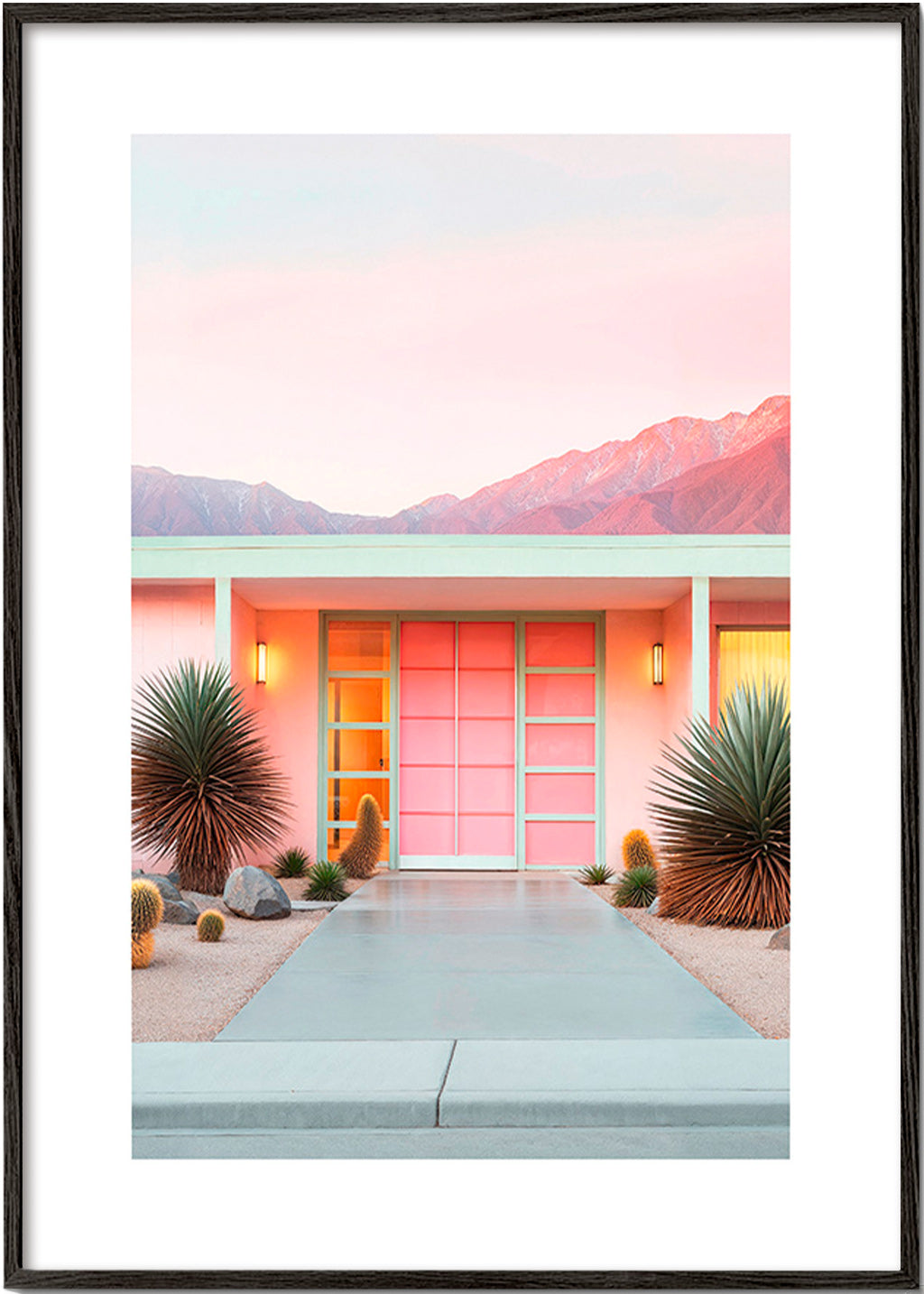Stampa botanica Palm Springs rosa – Black Frame