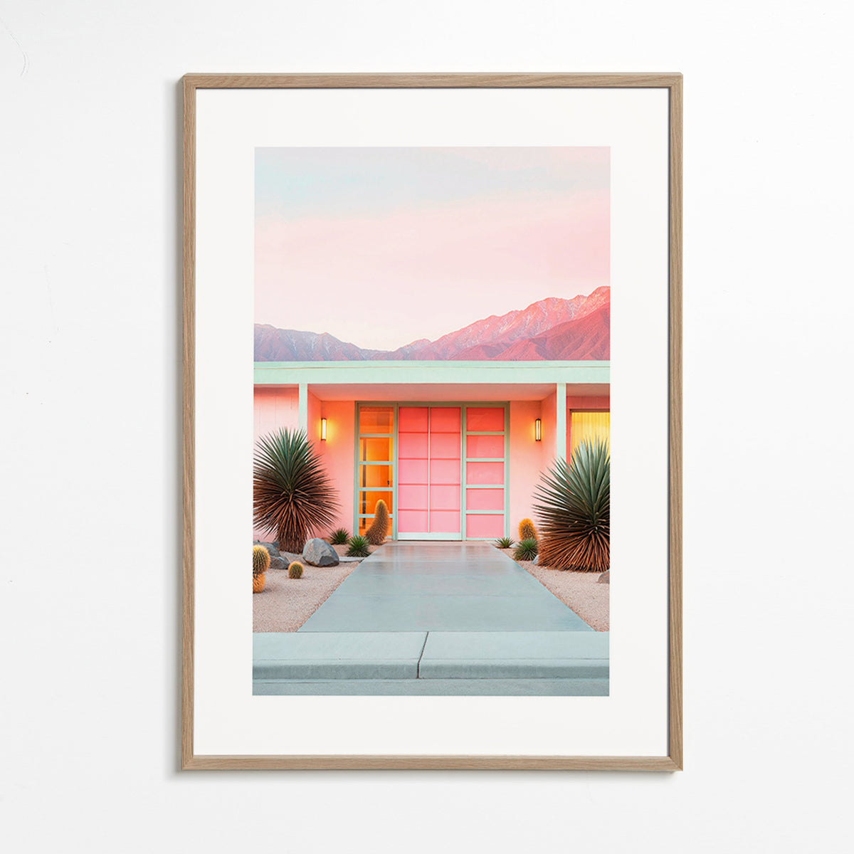 Stampa botanica Palm Springs rosa – Oak Frame