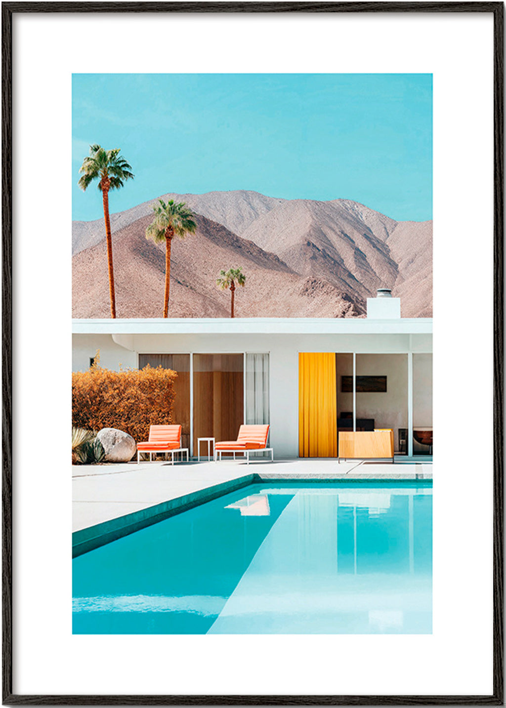 Paesaggio con piscina e palme – Black Frame