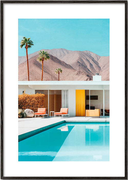 Paesaggio con piscina e palme – Black Frame