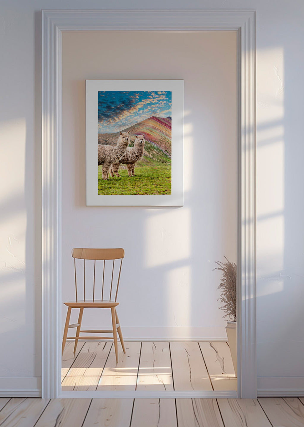 Opera alpaca sulla montagna arcobaleno – Canvas