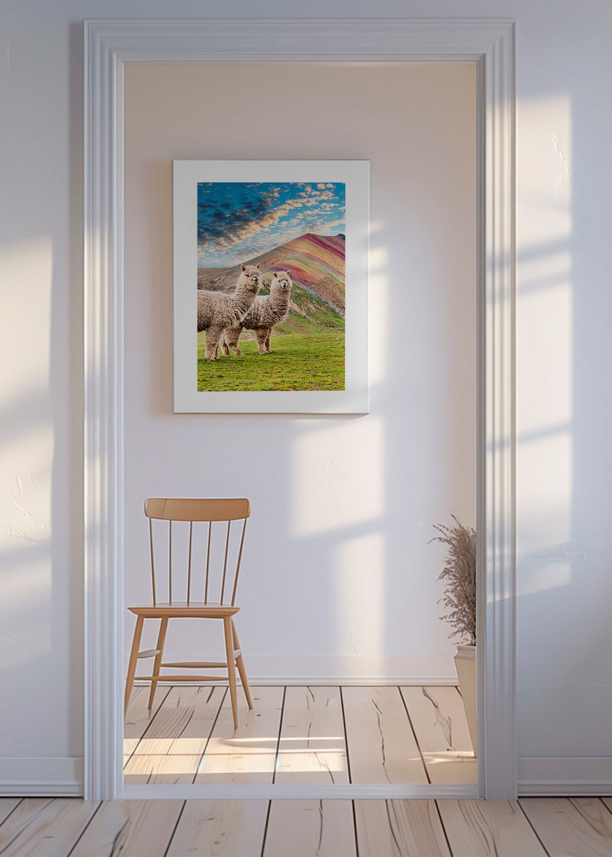 Opera alpaca sulla montagna arcobaleno – Canvas