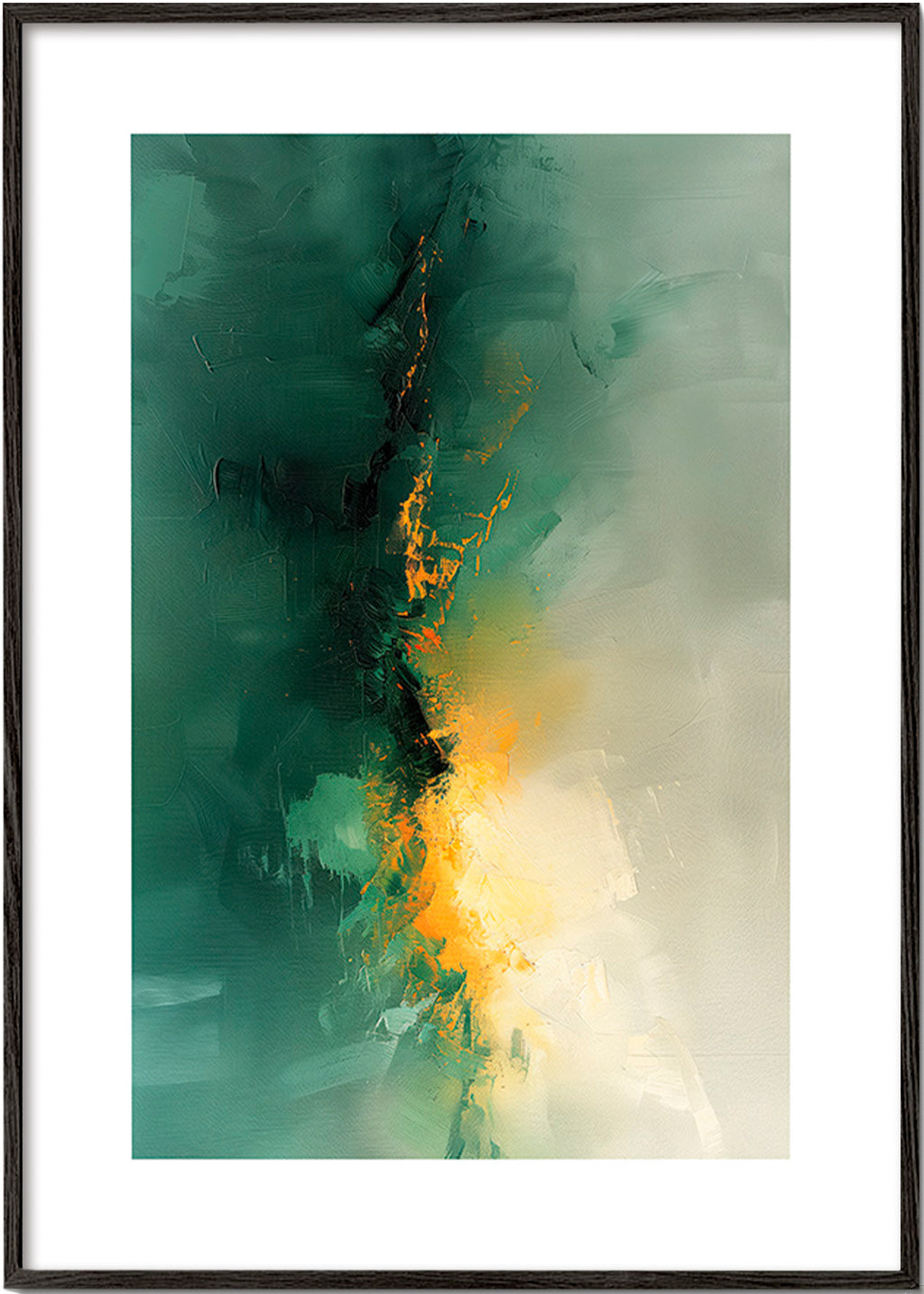 Quadro astratto verde e oro - Crepuscolo – Black Frame