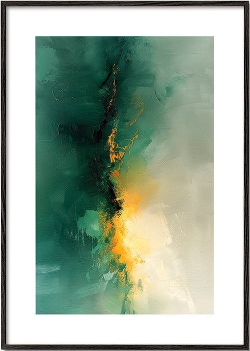 Quadro astratto verde e oro - Crepuscolo – Black Frame