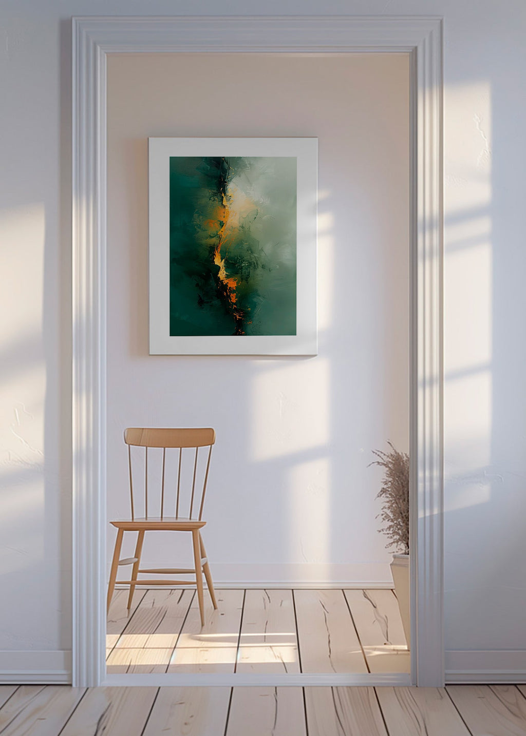 Quadro astratto con venature verdi e tocchi arancio – Canvas