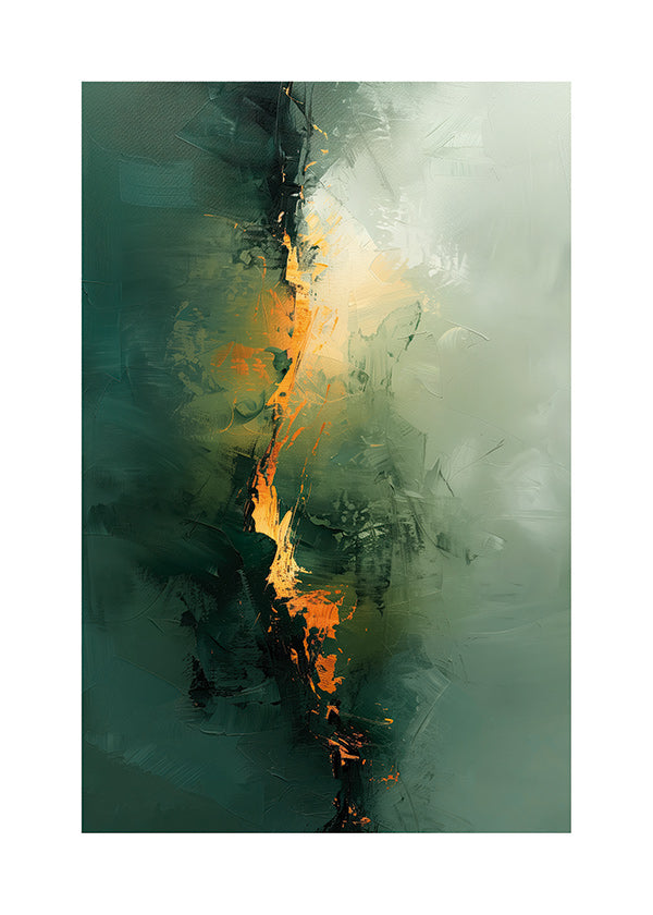 Quadro astratto con venature verdi e tocchi arancio