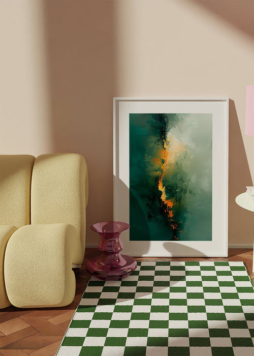 Quadro astratto con venature verdi e tocchi arancio – Product1