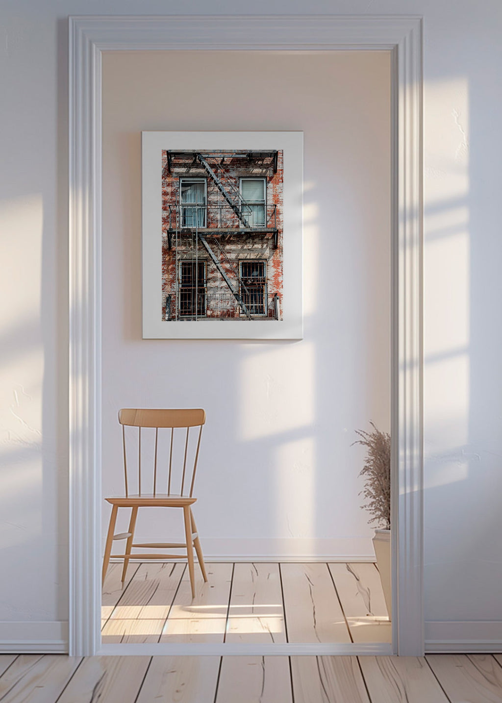 Fotografia urbana di facciata con scala antincendio – Canvas