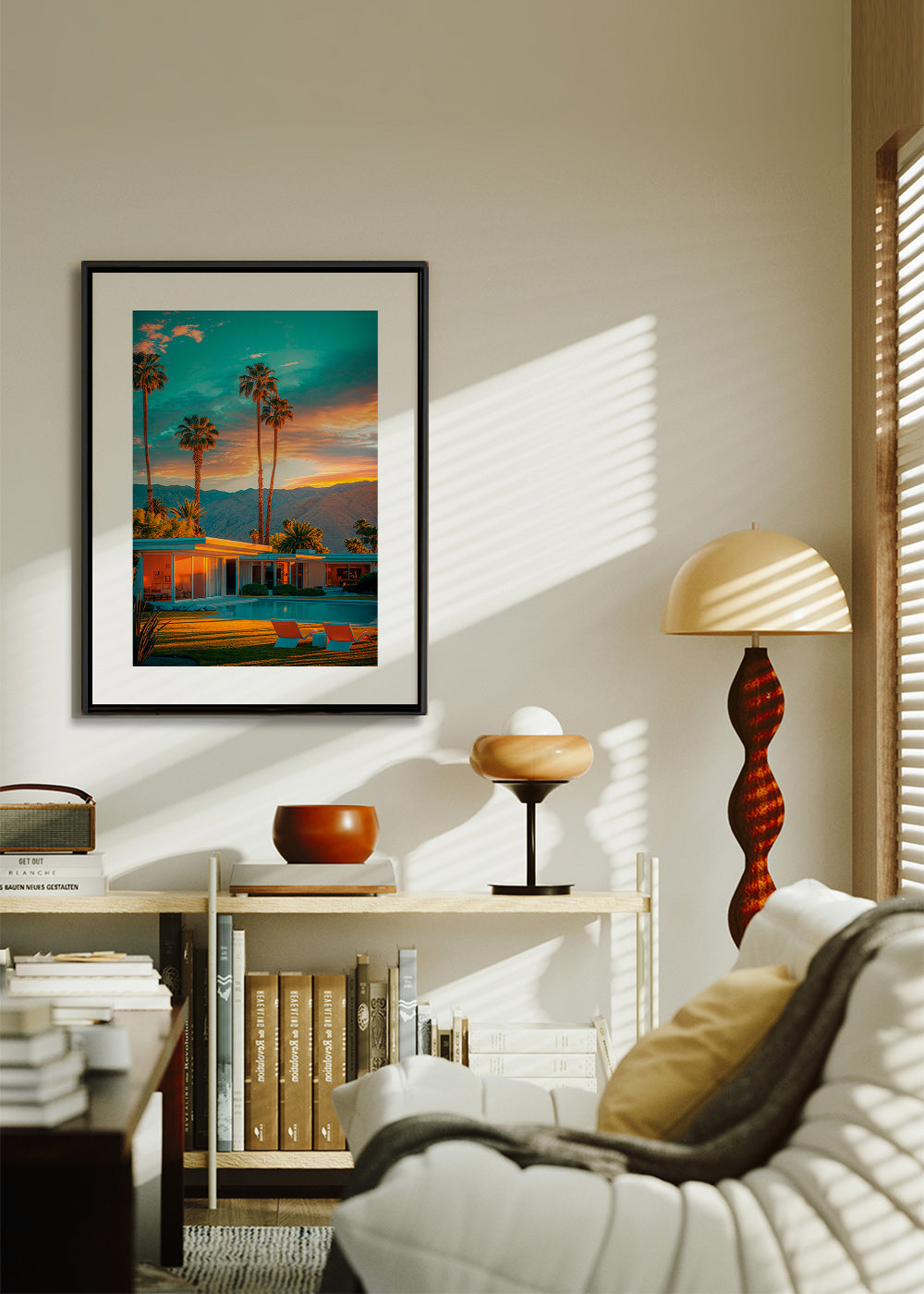 Quadro paesaggio: tramonto a Palm Springs con piscina – Canvas2