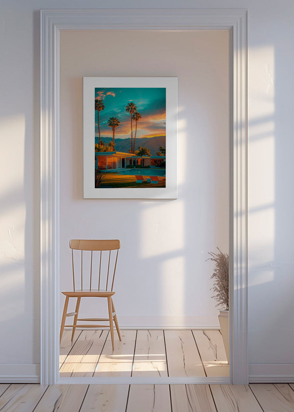 Quadro paesaggio: tramonto a Palm Springs con piscina – Canvas