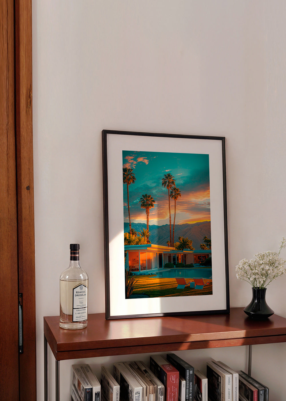 Quadro paesaggio: tramonto a Palm Springs con piscina – Product1
