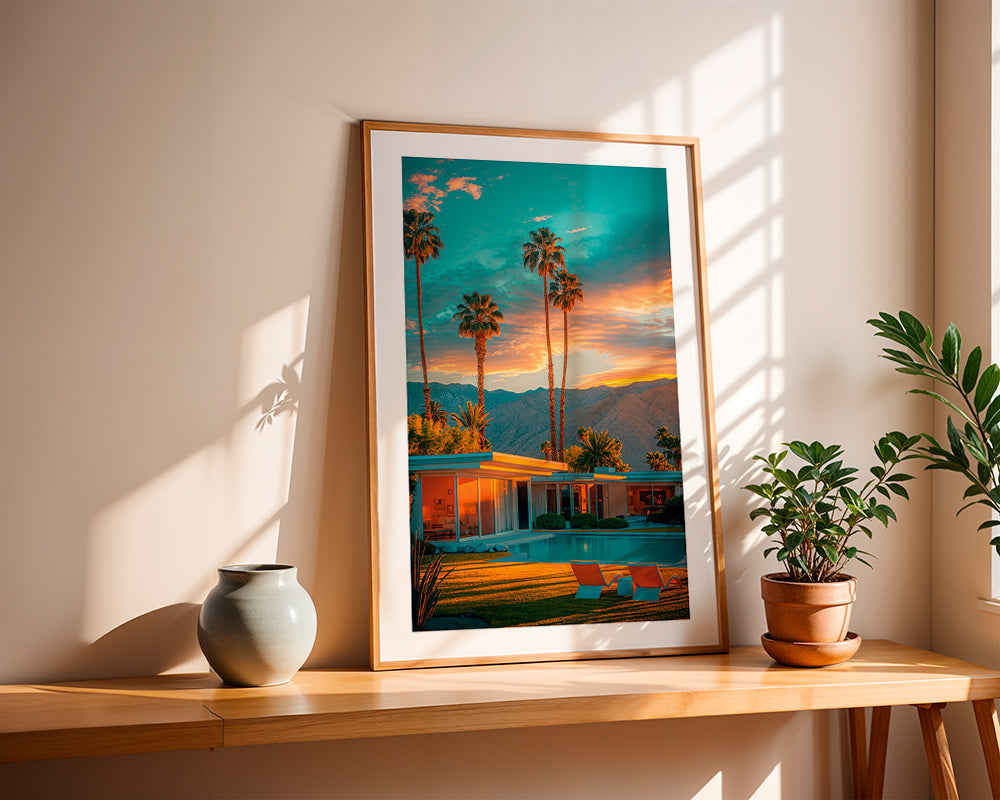 Quadro paesaggio: tramonto a Palm Springs con piscina – Product3