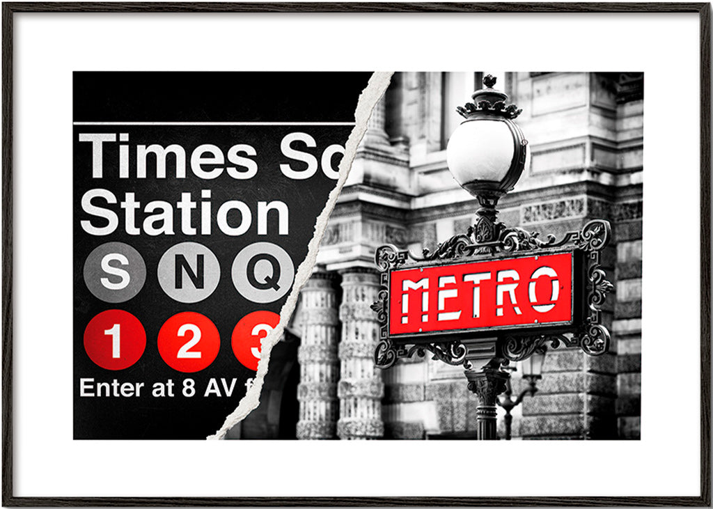 Poster di viaggio con insegna Metro rossa – Black Frame