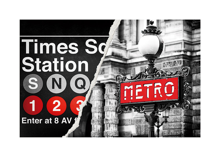 Poster di viaggio con insegna Metro rossa