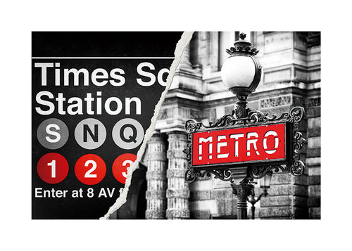 Poster di viaggio con insegna Metro rossa