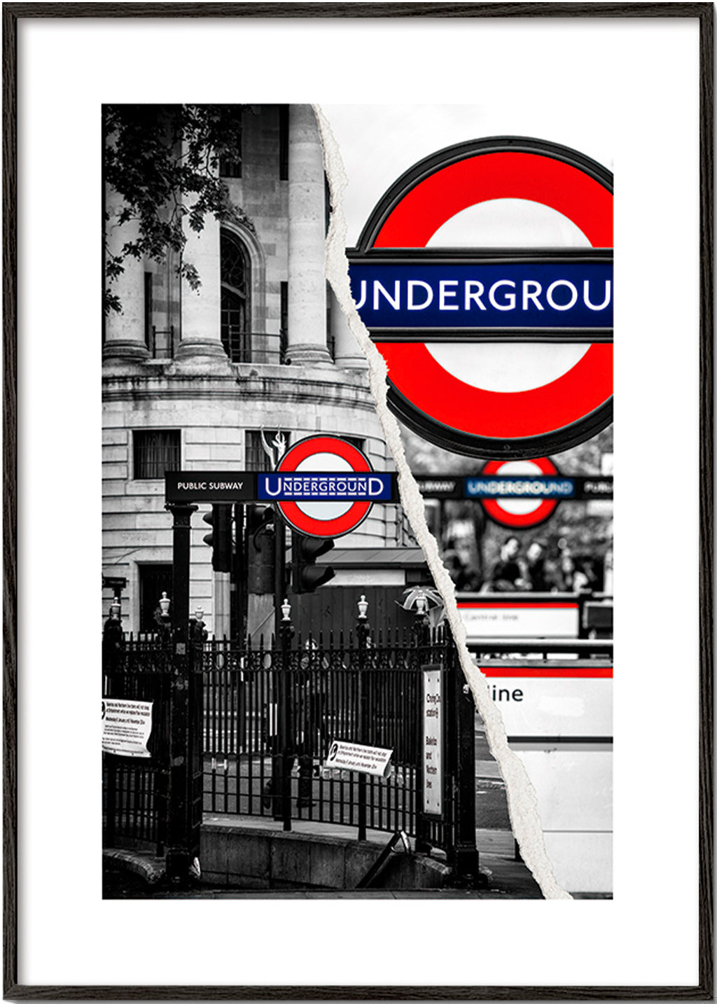 Quadro città con insegna Underground di Londra – Black Frame
