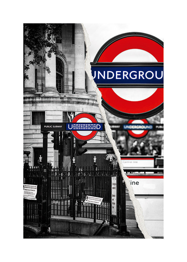 Quadro città con insegna Underground di Londra