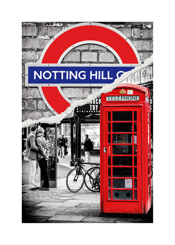 Arte da città con cabina telefonica rossa a Notting Hill