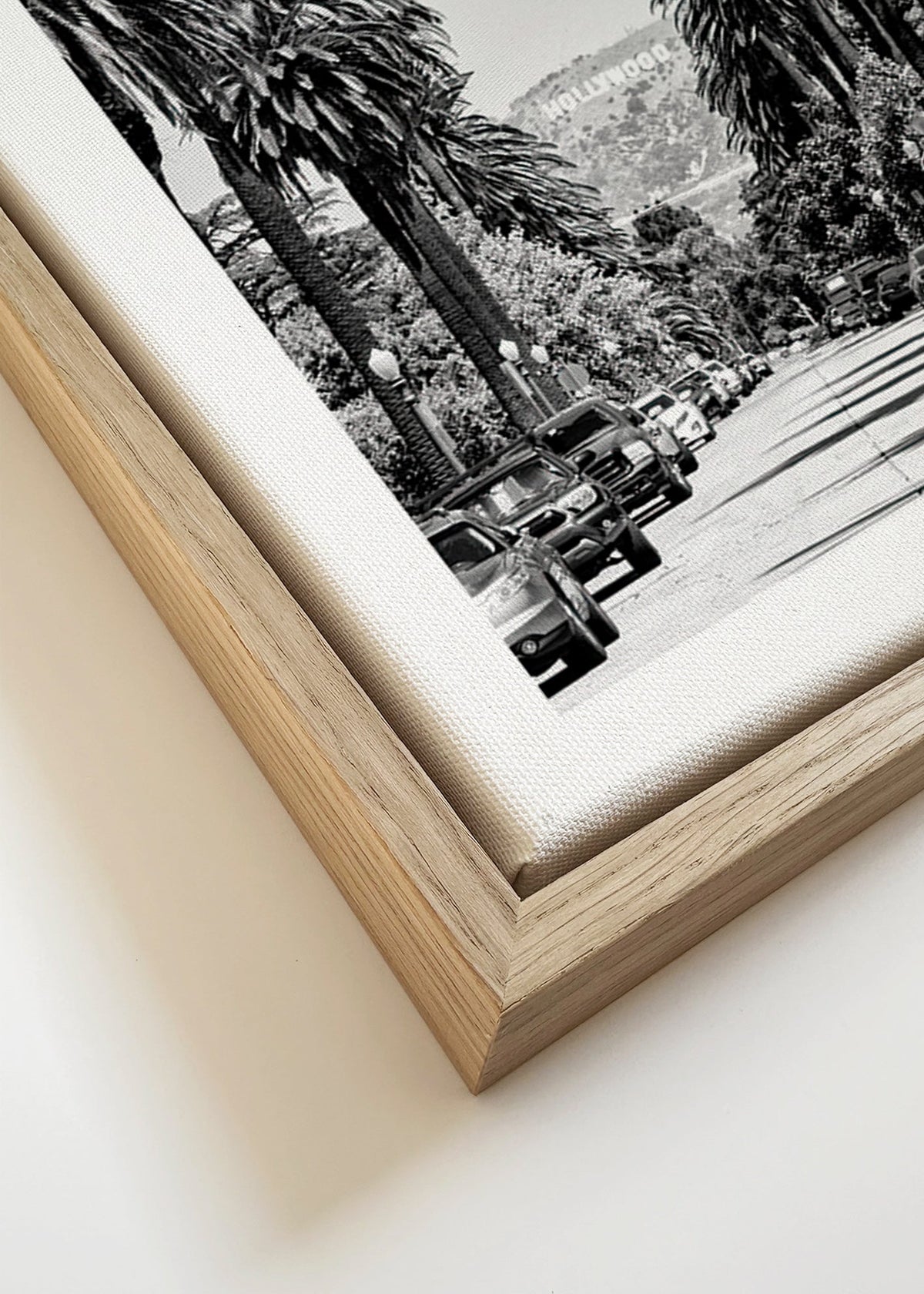 Poster di città: strada con palme a Hollywood in bianco e nero – Canvas detail