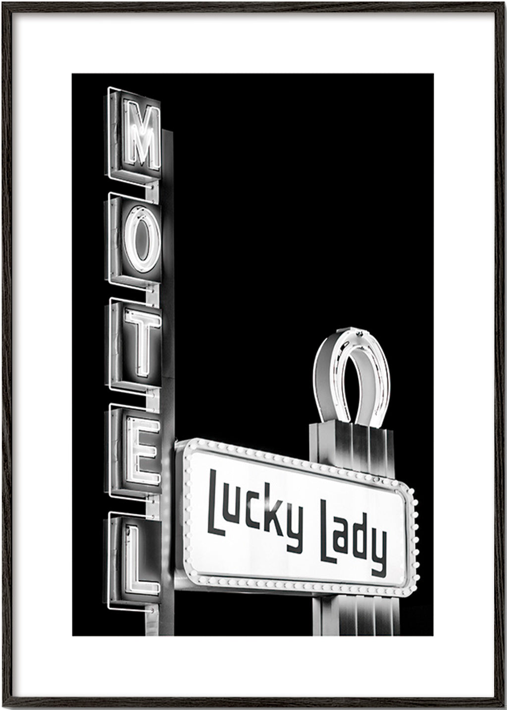 Fotografia Insegna Lucky Lady del Motel – Black Frame