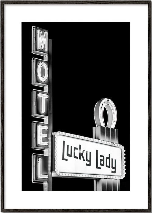 Fotografia Insegna Lucky Lady del Motel – Black Frame