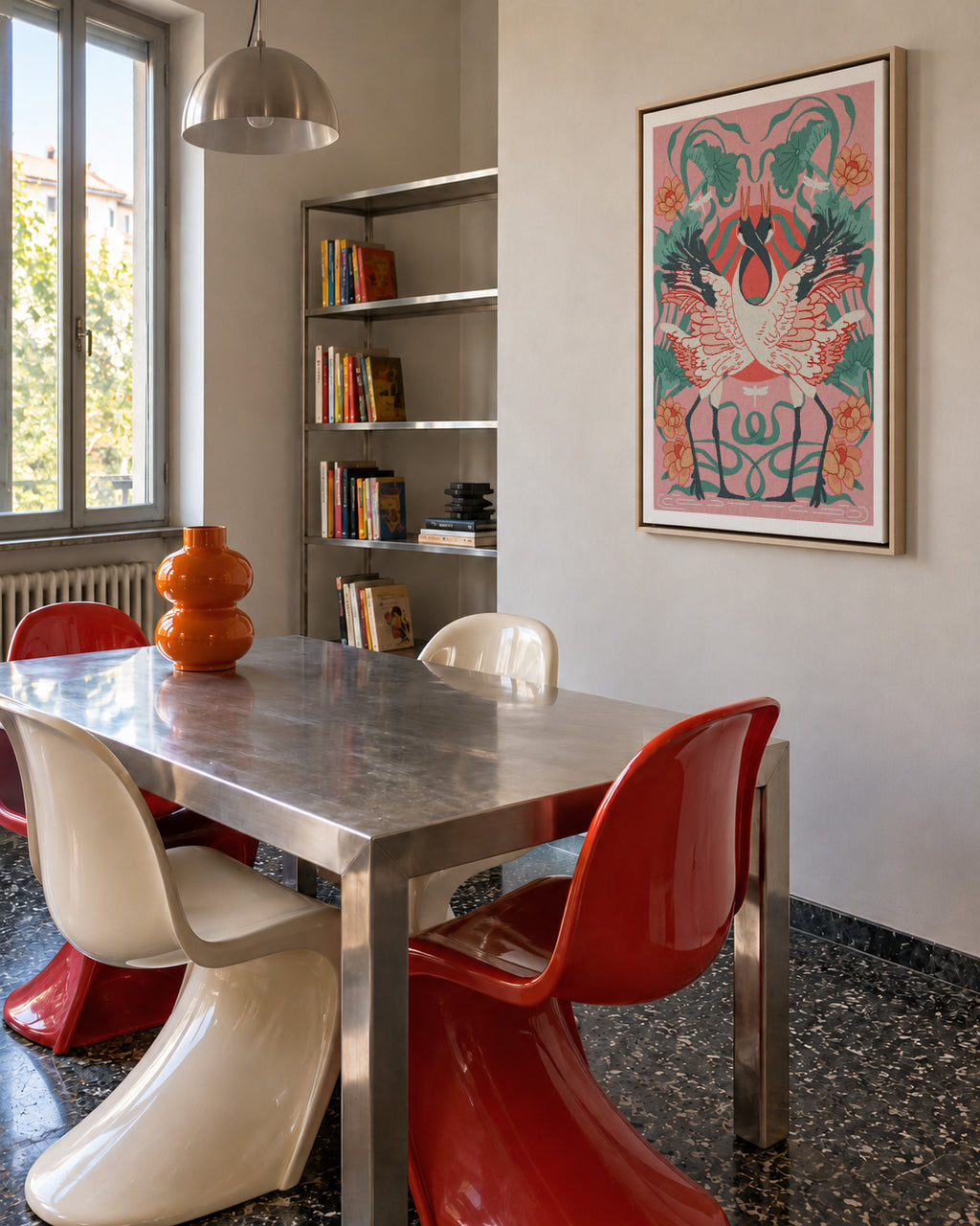 Dancing Cranes - Framed canvas in an interior