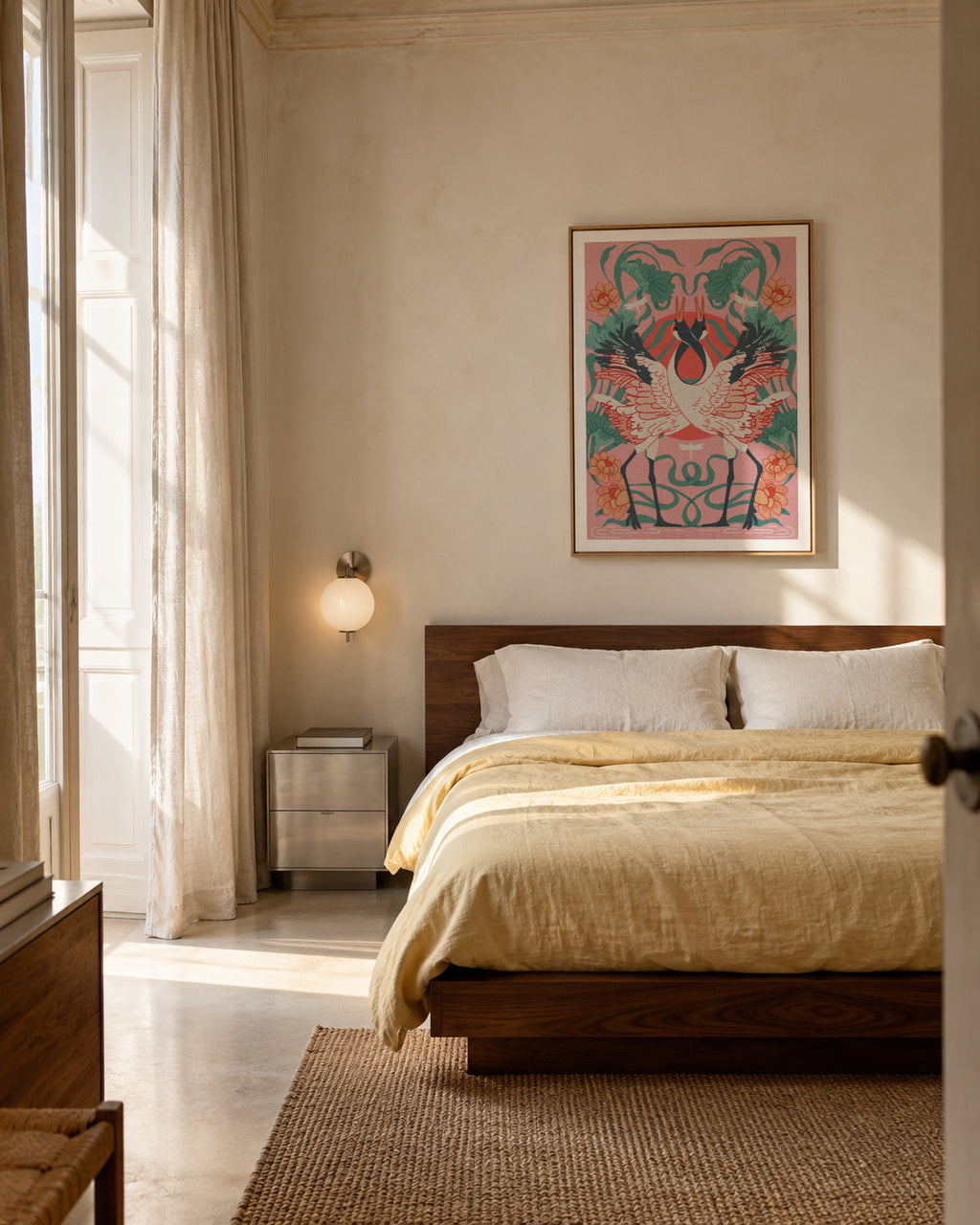 Dancing Cranes - Framed canvas in an interior
