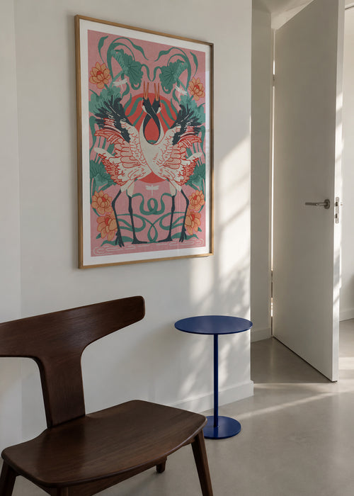 Dancing Cranes - Framed poster in an interior