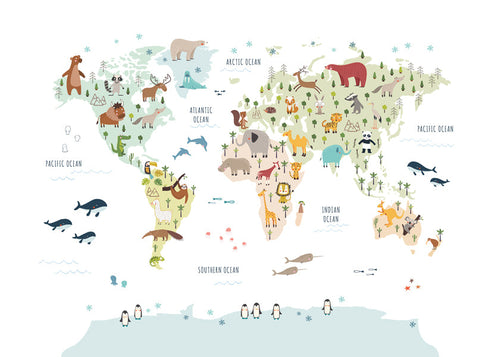 World Map with animals colours