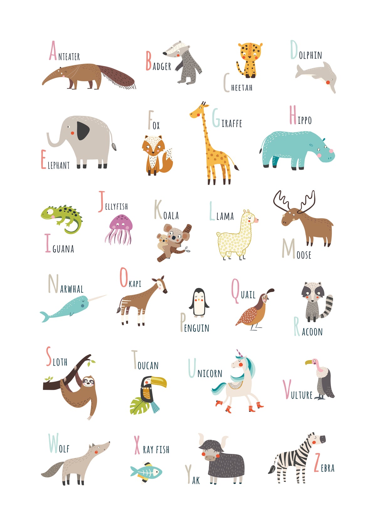 Alphabet Animals (English) - Unframed art print
