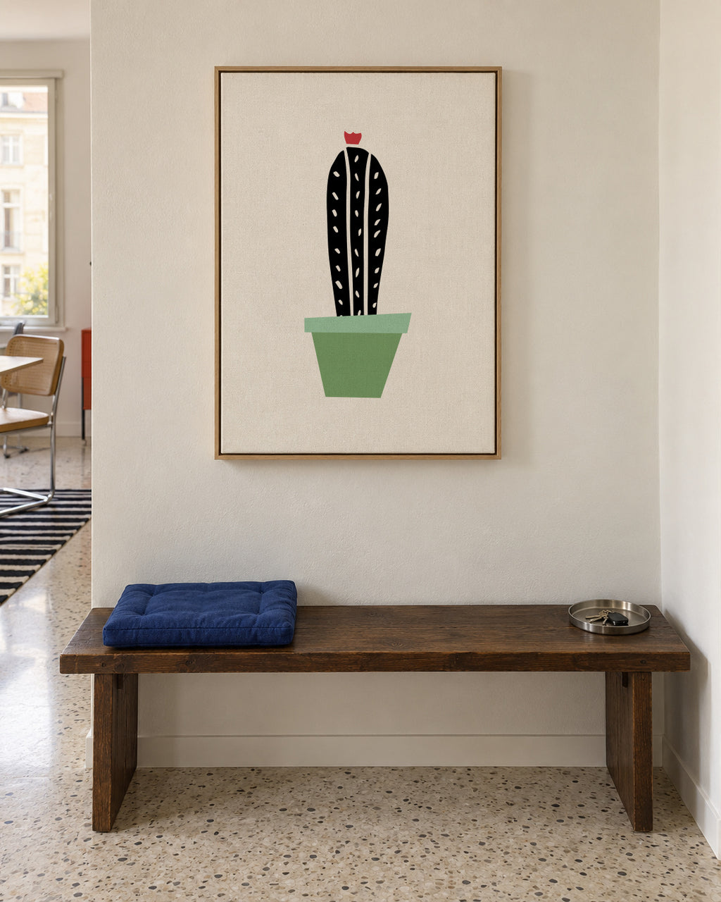 Green pot cactus print - Framed canvas in an interior