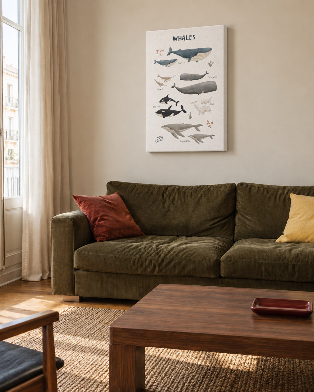 Ballenas fondo blanco (inglés) - Unframed canvas in an interior