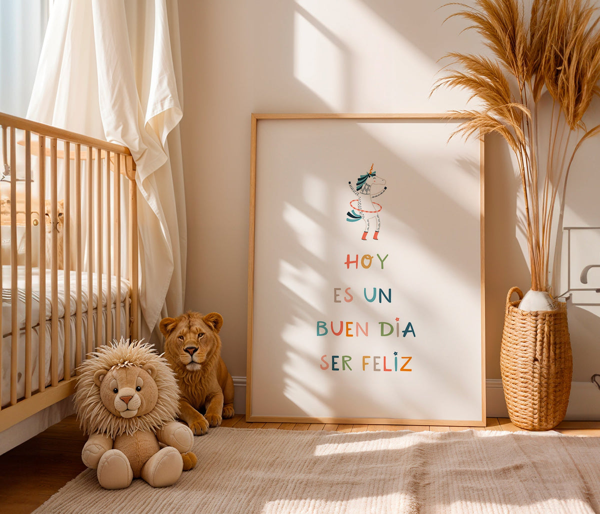 Stampa per bambini con unicorno e testo tipografico