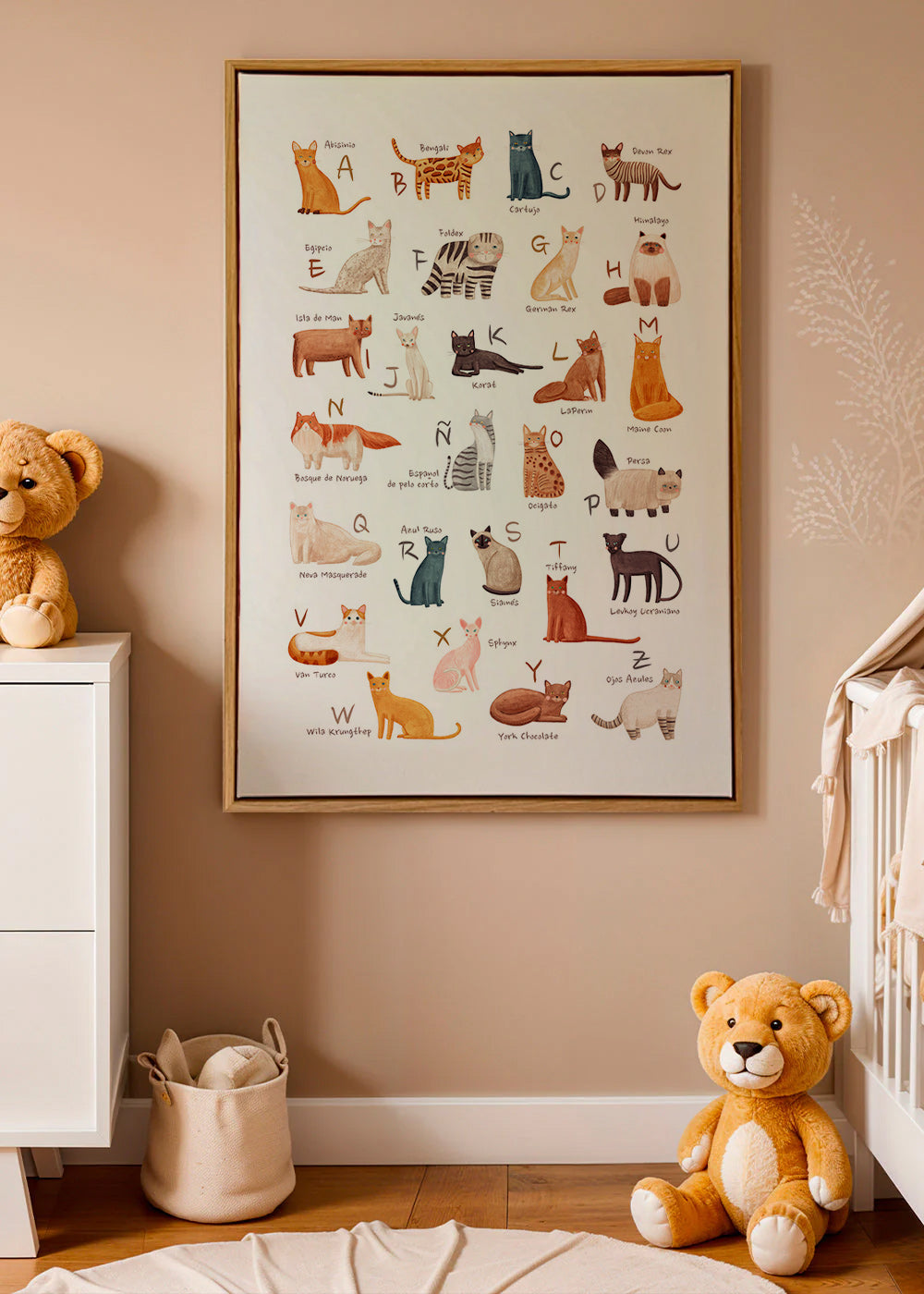 Stampa per bambini Alfabeto di gatti illustrato