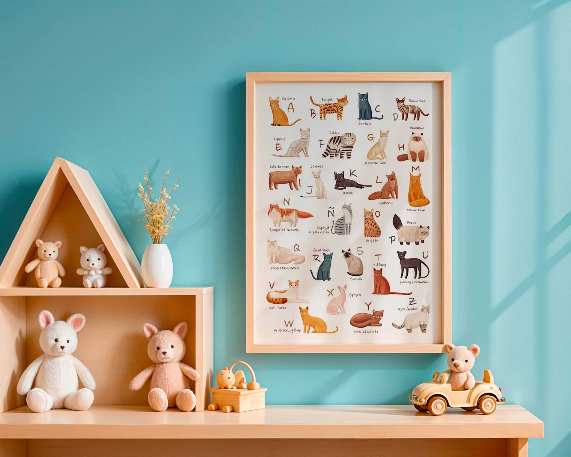 Stampa per bambini Alfabeto di gatti illustrato