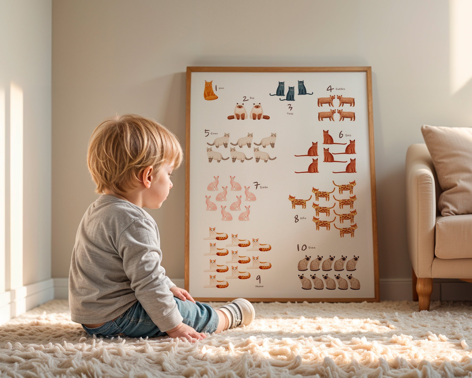 Stampa per bambini: numeri con gatti giocosi