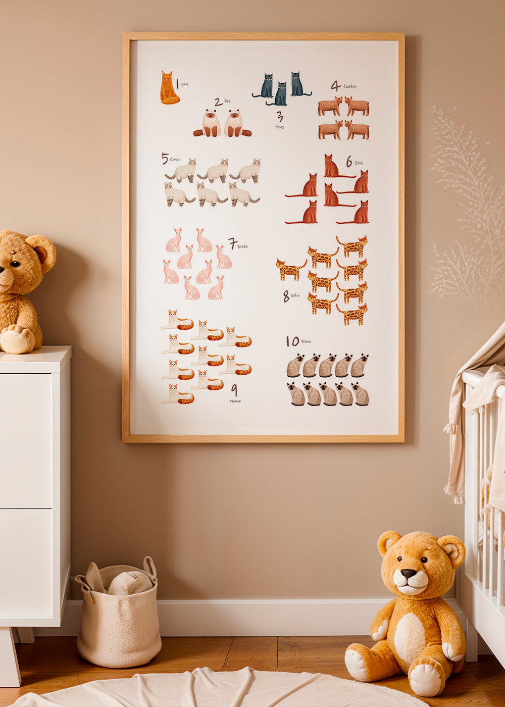 Stampa per bambini: numeri con gatti giocosi
