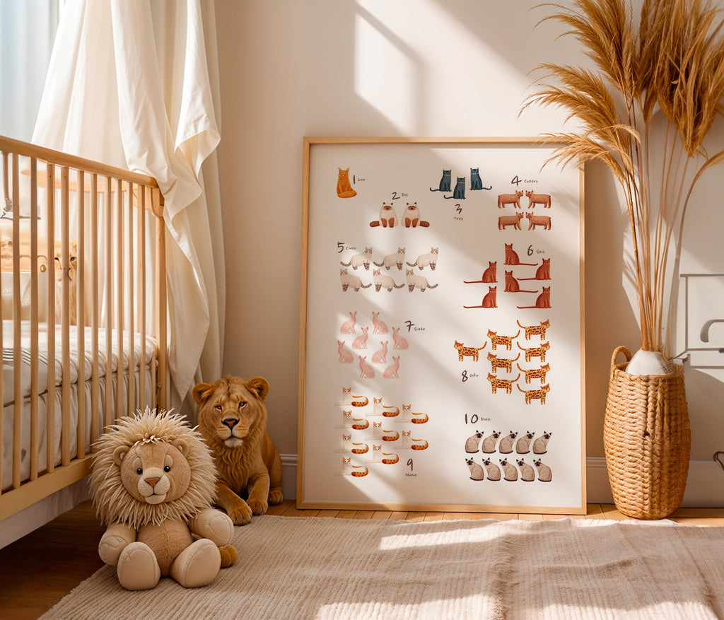 Stampa per bambini: numeri con gatti giocosi