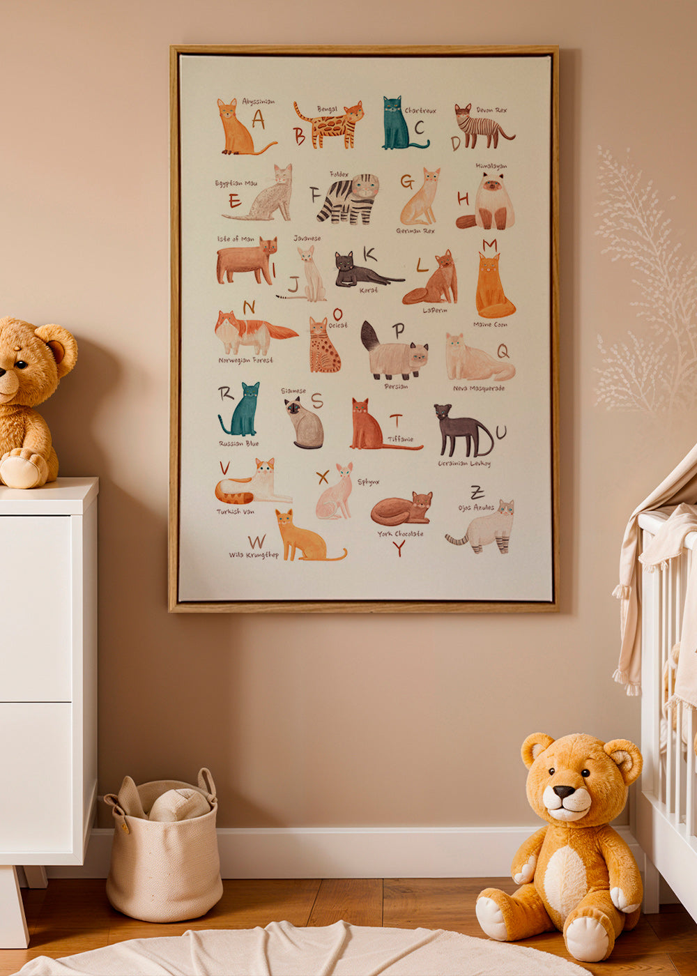 Stampa per bambini: alfabeto dei gatti illustrato