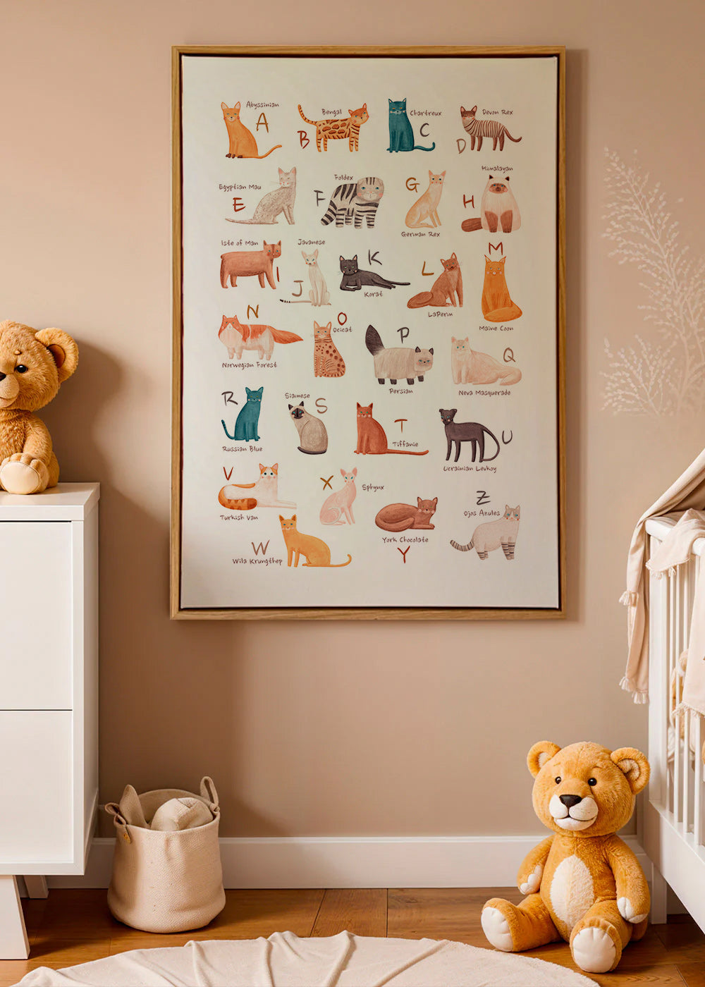 Stampa per bambini: alfabeto dei gatti illustrato