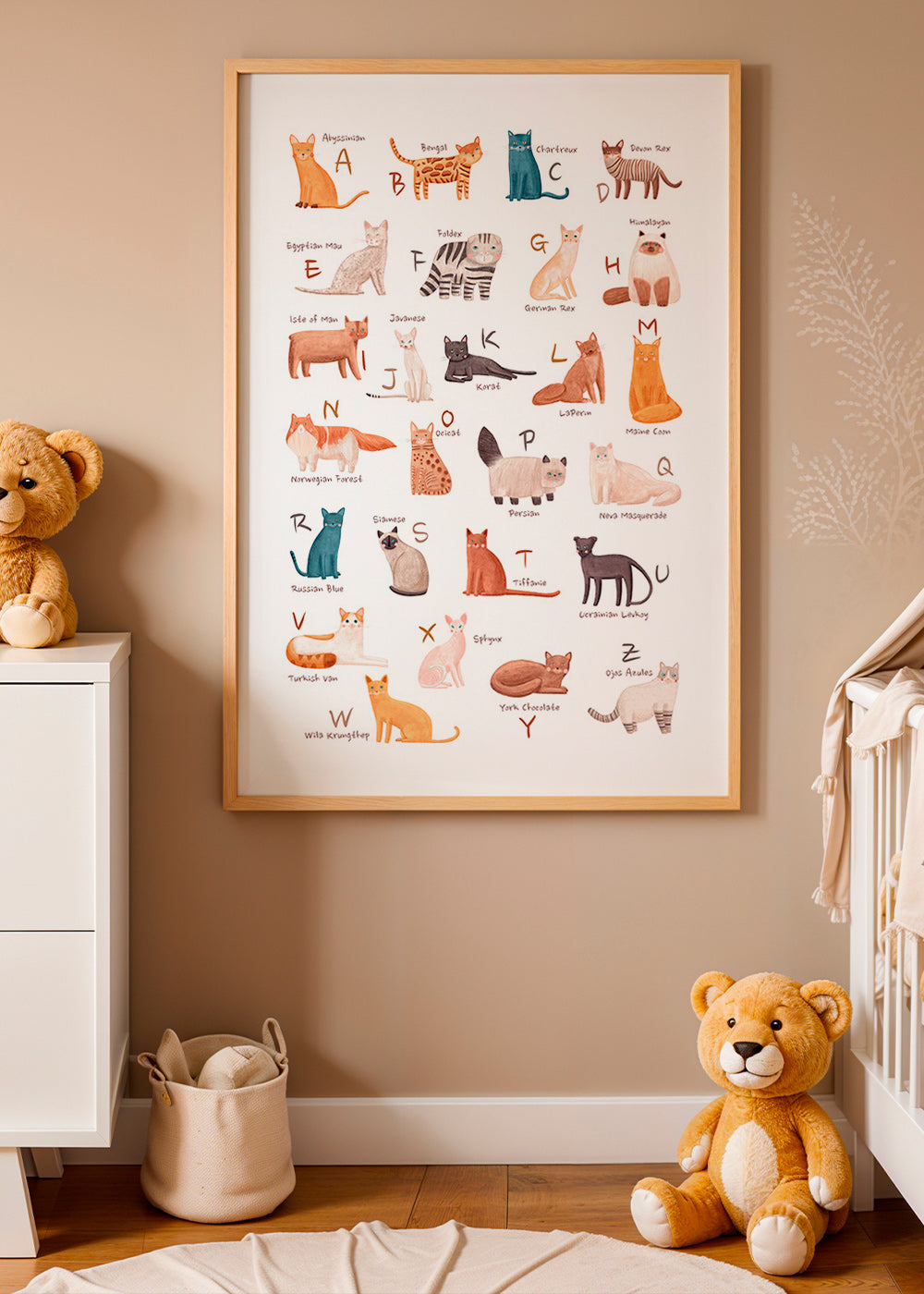 Stampa per bambini: alfabeto dei gatti illustrato